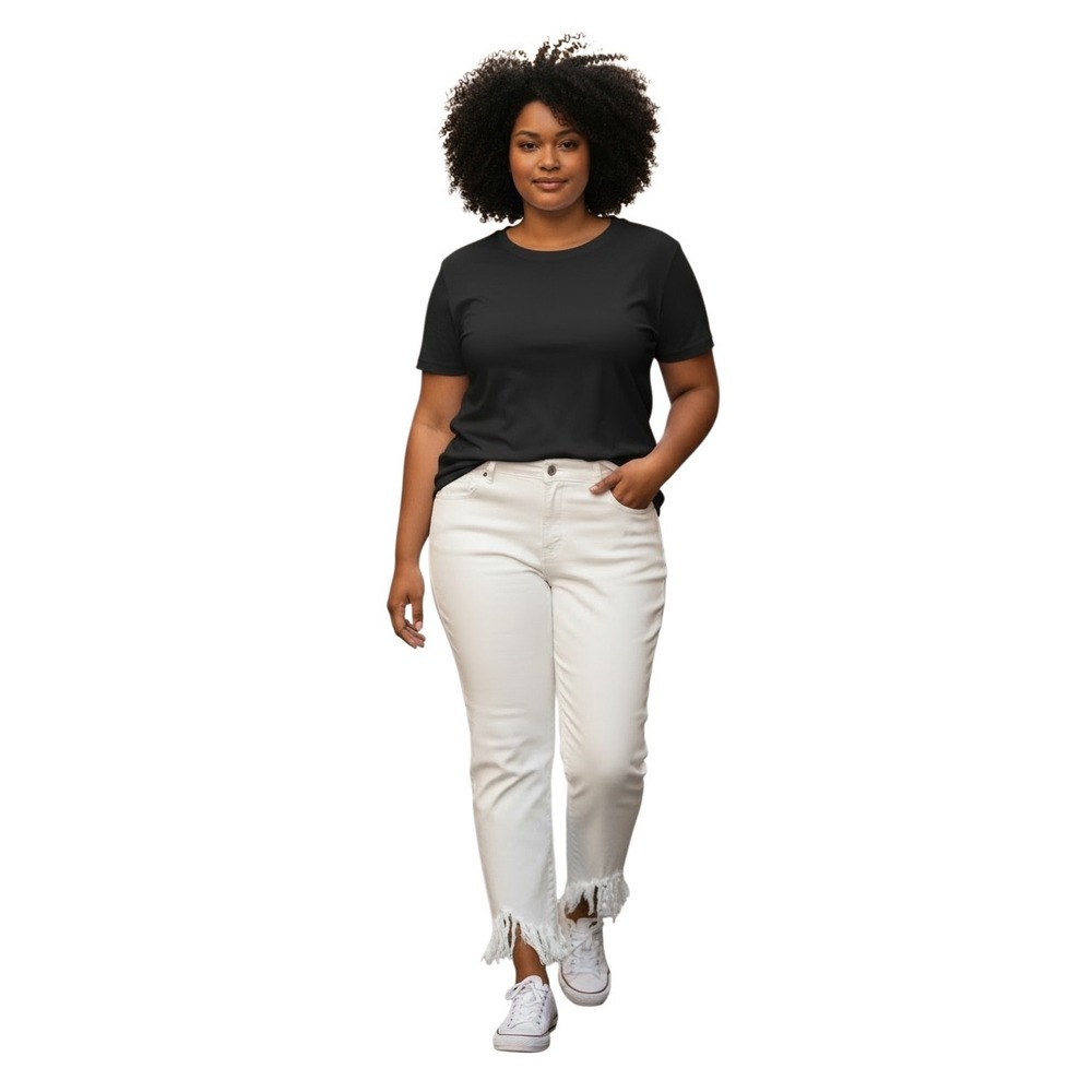 Ashley Stewart Womens White Fringe Hem Straight Leg Jeans Plus Size 20 High Rise